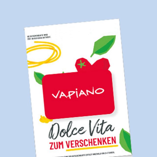Ajándékba adható Vapiano-utalvány Dolce Vita felirattal