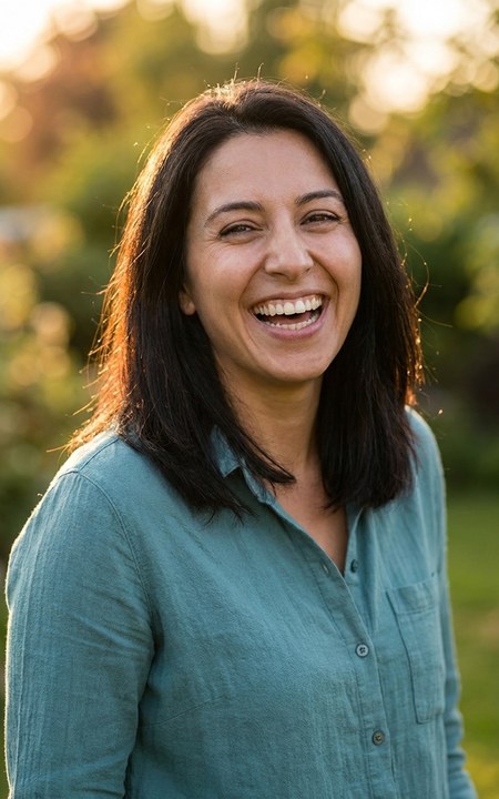 Sarah's radiant smile after treatment at SayCheeese in Vienna